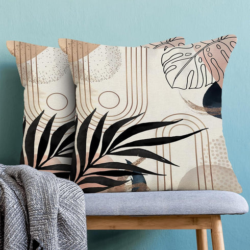 Mid Century Boho Pillow Covers 18x18 Set of 2, Modern Tropical Leaf Outdoor Decorations Throw Pillow Covers Bohemian Farmhouse Decorative Linen Cu...