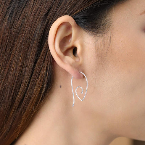 Boma Jewelry Sterling Silver Teardrop Pointed Spiral Pull Through Wire Hoop Earrings...