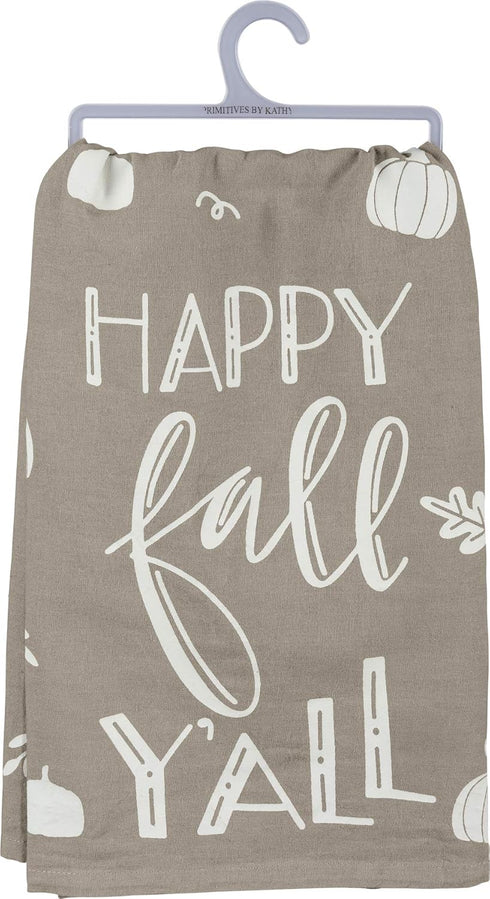 Primitives by Kathy Gray and White Hand-Lettered Dish Towel, 28 x 28-Inch, Happy Fall Y'all...