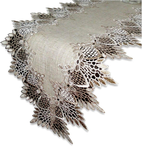 Lace 65" Table Runner Dresser Scarf Neutral Earth Tones Mantel Shelf European Lace...