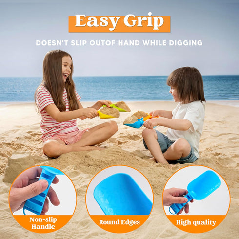 Sloosh Beach Sand Shovels for Kids - 4 Packs Shovels Colorful Scoops Travel Sand Toys for Toddlers Kids Outdoor Digging Play, Heavy Duty Plastic G...
