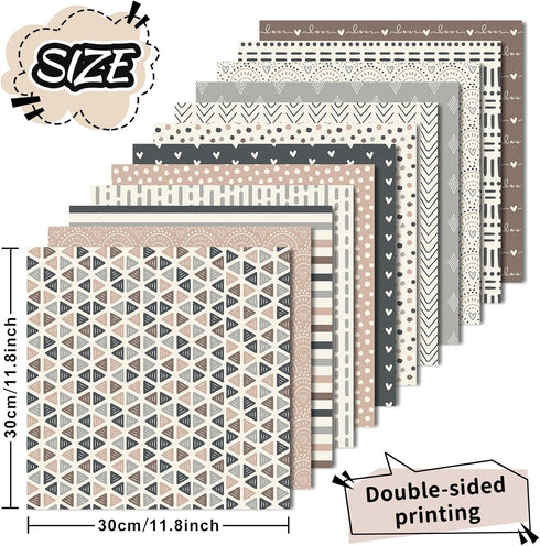 Whaline 24 Sheets Neutral Boho Pattern Paper Rainbow Heart Dot Scrapbook Specialty Paper Double Sided Decorative Craft Paper For DIY Card Making P...