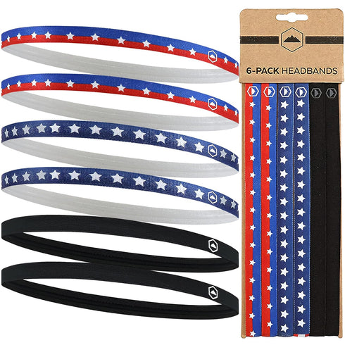 Tough Headwear Thin Elastic Headbands, Sports Headbands for Women & Men - Mens Workout Headband - Running or Soccer Headband - 6-Pack...