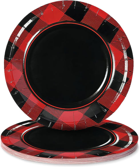 Fun Express Buffalo Plaid Paper Dessert Plates - 8 Count - Perfect for Parties, Picnics, and Gatherings - Festive Red and Black Plaid Design...