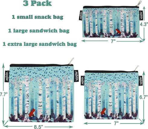 Artovida Artists Collective Reusable Lunch Bags with Zipper - Improved Dual Layer Design by Michelle Li Bothe (Germany) Birches...
