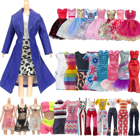 13 Pcs Doll Clothes and Accessories for 11.5 Inch Girl Dolls Outfit Including 4 Dresses,2 Tops,2 Pants, A Pair of Pajamas,A Blue Coat,A White Tank...