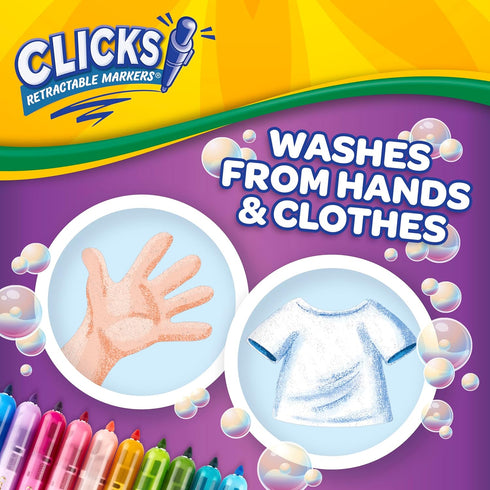 Crayola Clicks Retractable Markers (10ct), Washable Markers for Kids, Click Markers, School Supplies for Kids, Gifts, Ages 5+...