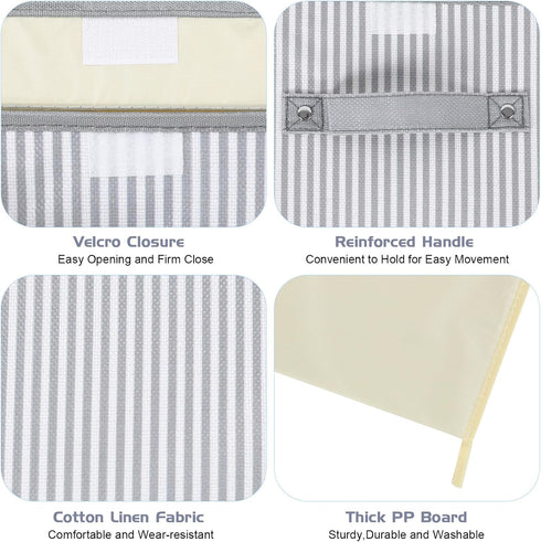 Small Fabric Storage Bin with Lid & Handle Foldable Cotton Linen Storage Basket Rectangular Cube Box Decorative Lidded Home Organizer Clothes Blan...