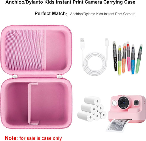 Carrying Case for Anchioo/Dylanto Kids Instant Print Camera,1080P Kids Instant Cameras That Print Photos Travel Bag Storage Holder, Mesh Pocket Fi...