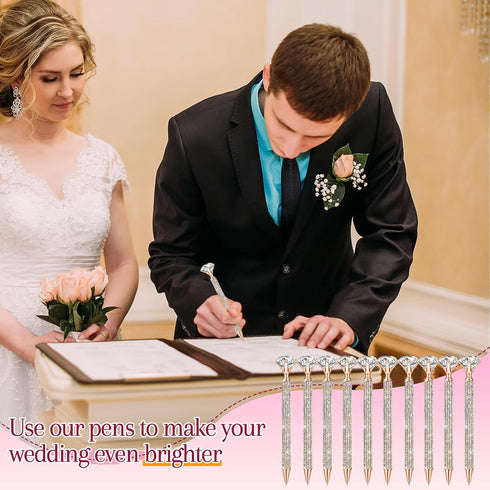 10 Pcs Big Diamond Pens with Crystal Bling Rhinestone Pen Metal Diamond Ballpoint Pens Black Rhinestone Ink Pens for Women Wedding Bridal Shower f...
