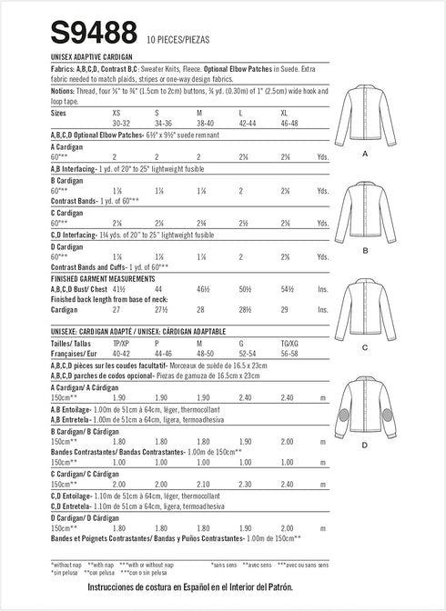 Simplicity Unisex Adaptive Cardigan Sewing Pattern Kit, Code S9488, Sizes XS-S-M-L-XL, Multicolor...