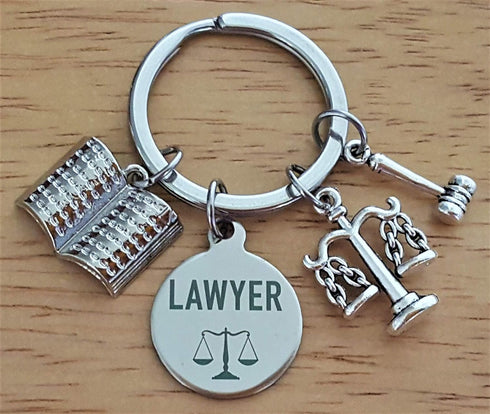 Lawyer Keychain, Lawyer Attorney Keychain, Scales of Justice, Justice Gavel, Law Book, Lawyer Charm, Justice Keychain, Law Student Gift, Lawyer Gi...