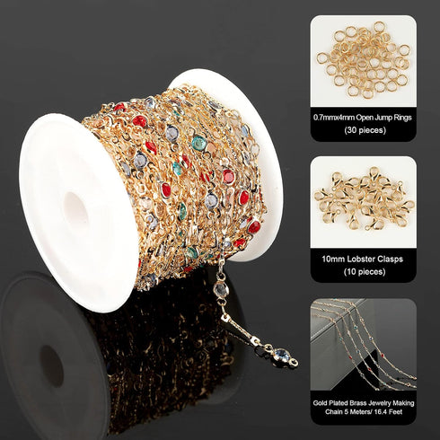 YOUBEIYEE 16.4 Feet Gold Plated Jewelry Chains Bulk Mixed Color Glass Bead Chains for Jewelry Making Women Necklace Anklet DIY Jewelry Supplies...