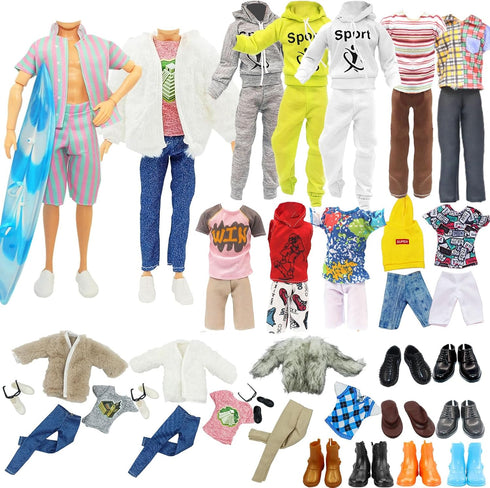 19 PCS Clothes for Doll Winter Cloth Including 1 Winter Coat 4 Casual Outfits ( 4 Tops and 4 Pants ) 1 Sport Set 6 Pair Shoes 1 Glasses 1 Surfboar...
