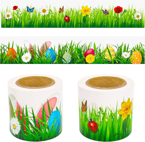 Spring Easter Bulletin Board Border, 2 Rolls Spring Green Grass Easter Egg Bunny Bulletin Board Border Trim for Spring Easter School Classroom Hol...