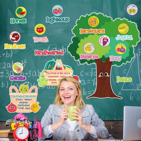 Fulmoon Fruit of The Spirit Bulletin Board Set Bible Religious Back to School Cutouts for Kids Sunday School Classroom Tree Wall Decor Educational...