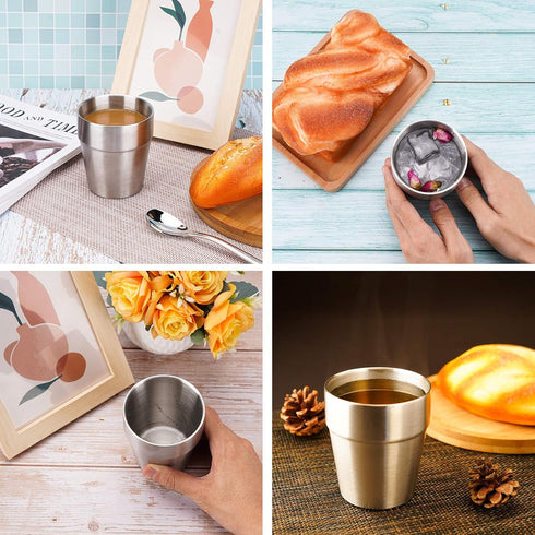 Beasea Stainless Steel Cups 8 oz, Metal Drinking Cups Set of 4, Stackable Stainless Steel Cups Double Wall Small Cup Insulated Drinking Cups Glass...