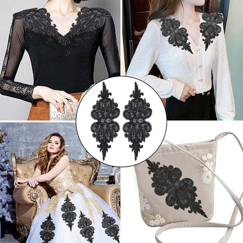 GORGECRAFT 2PCS Bead Embroidery Lace Appliques Flower Pattern Polyester Patches Beaded Tulle Decorative Sewing Ornament Accessories for Wedding Dr...