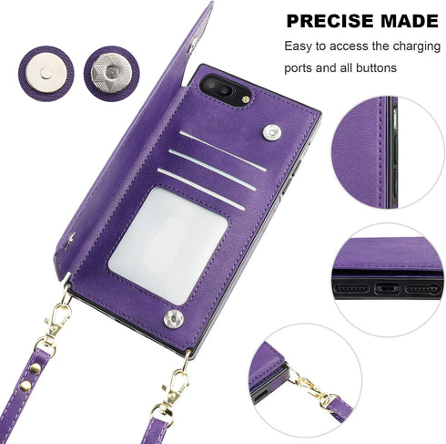 Bocasal Crossbody Wallet Case for iPhone 7 Plus/8 Plus Credit Card Holder PU Leather Kickstand Shockproof Detachable Cross Body Strap Lanyard Magn...