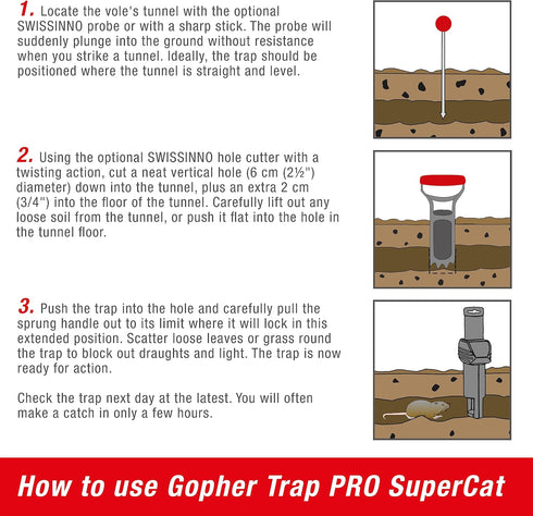 Install Kit for Mole and Gopher Traps SuperCat. 25 cm Tunnel-locating Probe + Serrated-Edge Cutter for 6 cm Dia. Hole. European Design, Easy to Us...