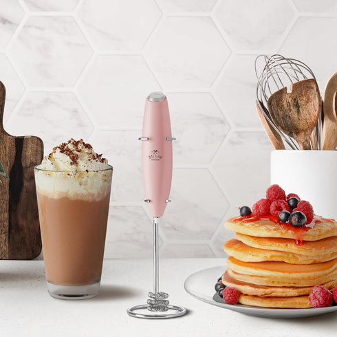 Zulay Kitchen Tornado Whisk Milk Frother Handheld - Coffee Frother Wand With Stand - Triple Whisk Hand Held Drink Mixer - Electric Stirrer Frothin...
