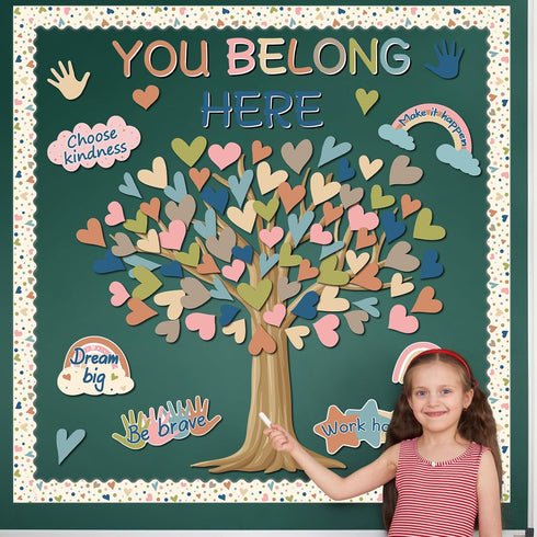 Boho Classroom Tree Bulletin Board Decorations Heart Cutouts Border Welcome Classroom You Belong Here Bulletin Board Decor Supplies for Chalkboard...