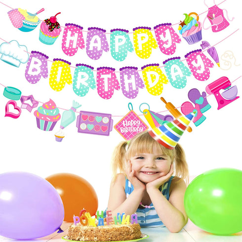 Baking Birthday Party Banners 3Pcs Baking Theme Decoration Bakers Birthday Party Banners Baking Party Hanging Cutout Banner for Baking Cook Baby S...