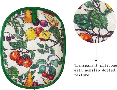 Pot Holders Set of 2 with Transparent Clear Silicone Shell and Nice Fruit Flower Cotton Lining, Heat Resistant to 500 F Kitchen Oven Gloves Pot Ho...