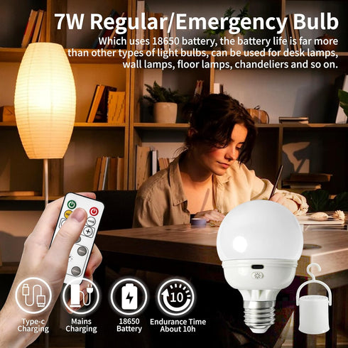 Rechargeable Light Bulbs, Battery Operated Light Bulb with Remote E26 LED Emergency Lightbulbs Warm White CCT with Timer Dimmable for Wall Wireles...