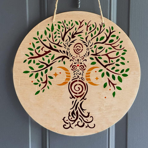 FINGERINSPIRE Tree of Life Stencils 11.8x11.8 inch Plastic Moon Star Paint Stencil Reusable Spiral Goddess Tree Drawing Stencils DIY Art Craft Ste...