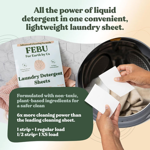 FEBU Eco Friendly Laundry Detergent Sheets | 32 Loads, Fresh Linen | 6x More Cleaning Power With Only 8 Plant-Based Ingredients | Hypoallergenic L...