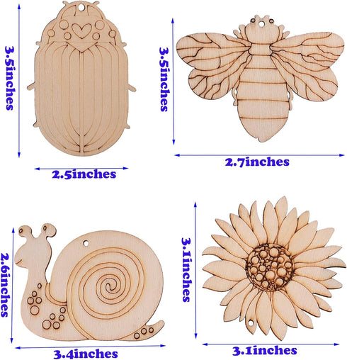 54PCS Unfinished Blank Wooden Cutouts Craft for Kids,suit for Children's Painting DIY Room Decoration Gift Giving Surprise (54 Insect)...