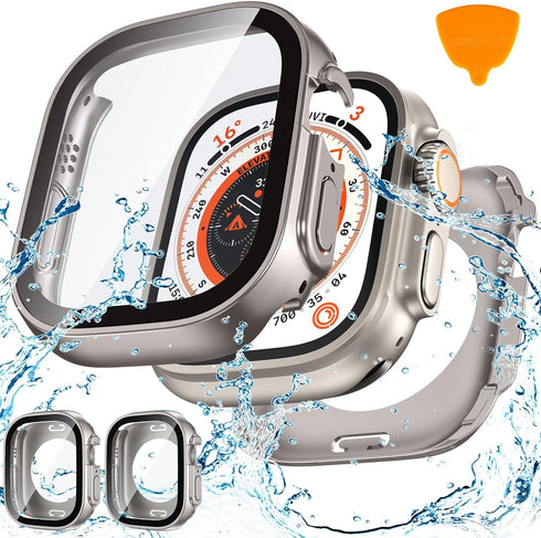 2Pack Goton Waterproof Case for Apple Watch Ultra 2 / Ultra Screen Protector 49mm, 360 Protective Glass Face Cover + Back Bumper for iWatch Ultra2...