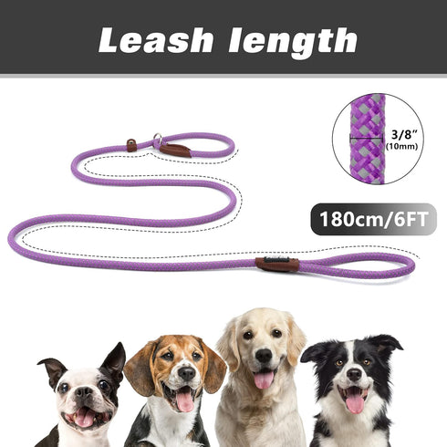 PetiFine Slip Lead Dog Leash,6FT x 3/8" Reflective Durable Dog Training Leash, Heavy Duty Adjustable Nylon Dog Rope Leash Slip Leash for Small Med...