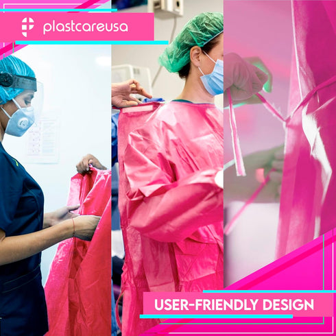 5 Pack Pink Medical Isolation Gowns Disposable Hospital-Grade Surgical Lab Coat for Women - Essential PPE for Dental & Medical Professionals by Pl...