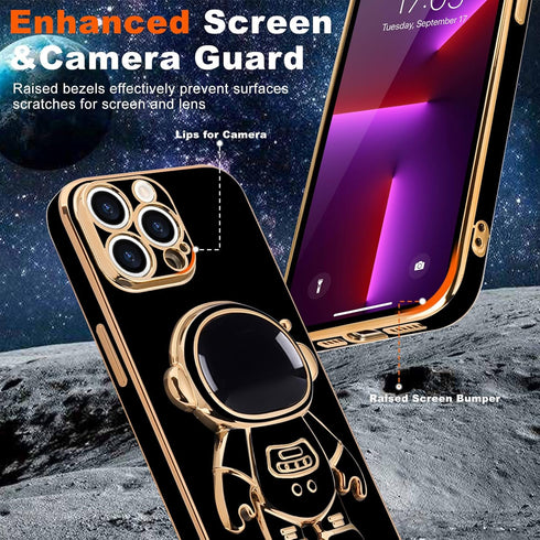 Compatible with iPhone 13 Pro Case Cute, 3D Astronaut Stand Shockproof Camera Protection Space Kickstand Soft Plating Cover for Apple iPhone 13 Pr...