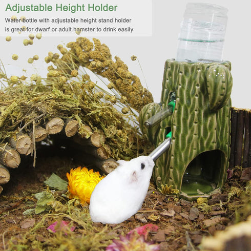 Hamster Water Bottle, 2-in-1 Adjustable Hamster Water Bottle for Glass Tank 80ML Gerbil Water Bottle with Stand, No Drip Ceramic Water Bottle Hold...