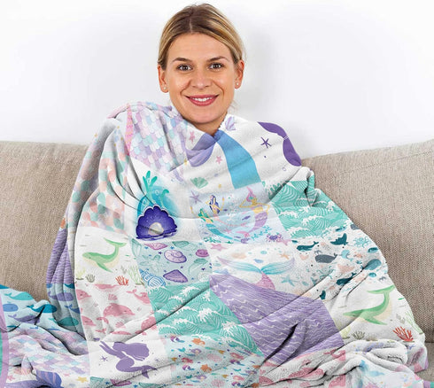 Mermaid Baby Throw Blanket for Girls, Soft Cozy Cute Mermaid Ocean Theme Plush Flannel Crib Blanket for Nursery, 30x40 inch Purple Teal Mermaid Fl...