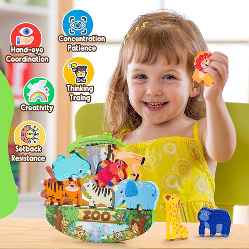 Animals Montessori Toddler Toys 2 3 4 5 6 7 Year Old Boys Girls Wooden Animal Blocks Stacking Toy Kids Birthday for Boy Girl Age 3-7 Educational T...