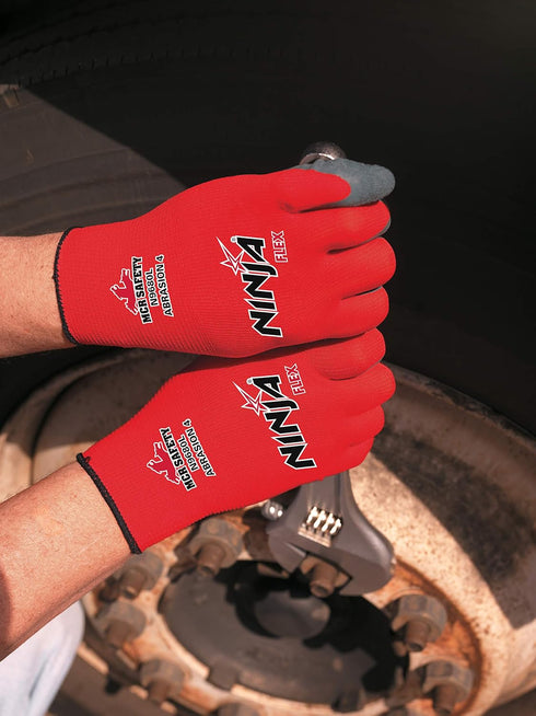 MCR Safety Gloves N9680XXL Ninja Flex Nylon Shell Work Gloves with Latex Dip Palm & Fingertips, Gray/Red, 2X-Large, 1-Pair...