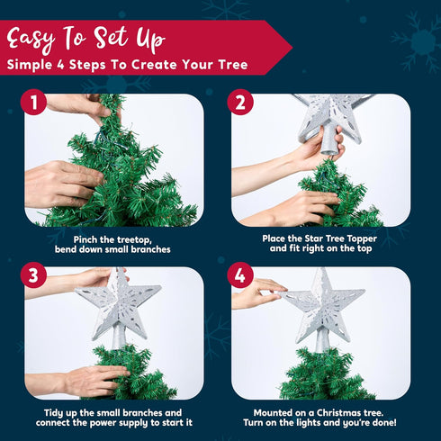 Joiedomi Christmas Silver Star Tree Topper Lighted with Projector, Built-in LED Rotating Lights, 3D Glitter Xmas Decorations for Party Holiday Ind...