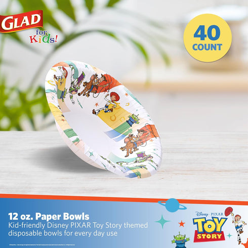 Glad for Kids Disney Pixar Toy Story 12oz Paper Bowls | Paper Bowls, Kids Bowls | Kid-Friendly Paper Bowls for Everyday Use, 12oz Disposable Bowls...