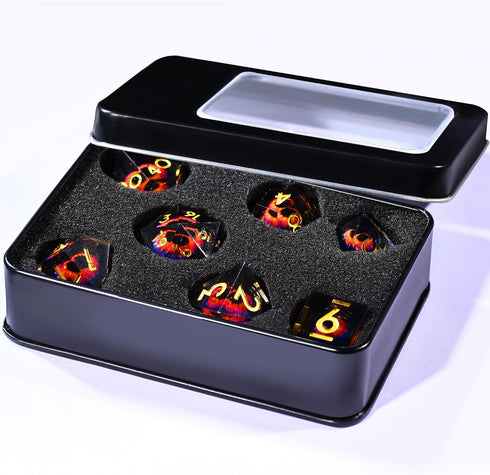 AUSTOR Dragon Eye DND Dice Set 7 Pieces Liquid Core Dragon Eye Dice Blue & Violet Sharp Edge Resin Dice Dungeons and Dragons D&D Dice with Box Rol...