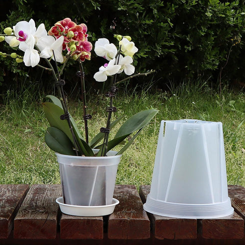Plant Pots 7 inch Set of 3, Clear Plastic Nursery Pots with Drainage Holes and Saucers, Seedling Pots Seed Starter Pots Planter Pots for Indoor Ou...