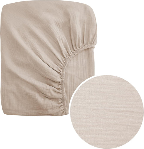 Moonybaby Baby Crib Sheet – Crinkle Muslin 100% Organic Cotton Crib Sheet Unisex - for Standard Crib and Toddler Mattresses (Light Tan)...