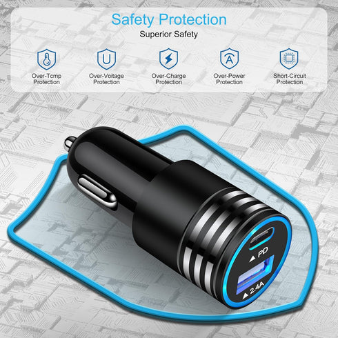 USB C Car Charger, 30W Fast Car Phone Charger Adapter 3FT USB C to USB C Cable for iPhone 15/15 Pro/15 Pro Max/15 Plus, Samsung S24 S23, Google Pi...