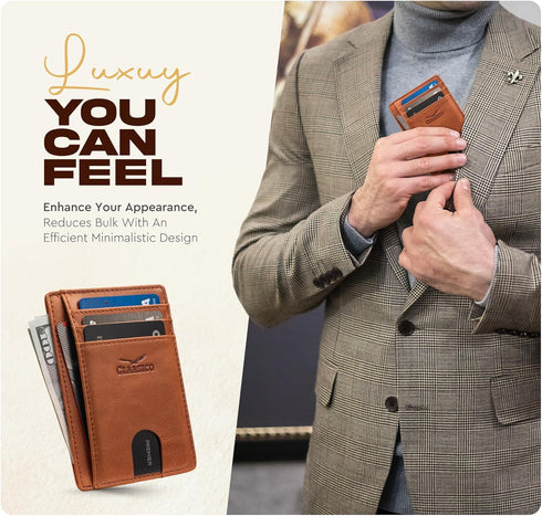 Claasico Front Pocket Small Minimalist Leather Wallet RFID Blocking Vintage Leather Credit Card Holder with Gift Box...