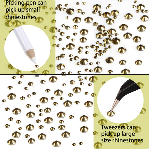 LPBeads 6400 Pieces Hotfix Rhinestones Metallic Gold Flat Back 5 Mixed Sizes Crystal Round Glass Gems with Tweezers and Picking Rhinestones Pen...