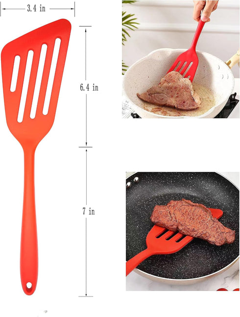 Silicone Kitchen Cooking Utensil Sets Nonstick Cooking Tools Heat Resistant Cookware Red...
