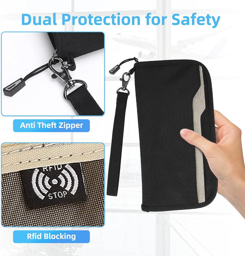 ZOPPEN Passport Holder Family RFID Passport Wallet, Passport Holder Women/Men, Travel Wallet Documents Organizer Zipper Case with Removable Wristl...